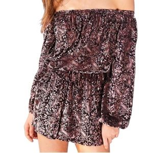 UO Ecote Long Sleeve Velvet Romper NWT
